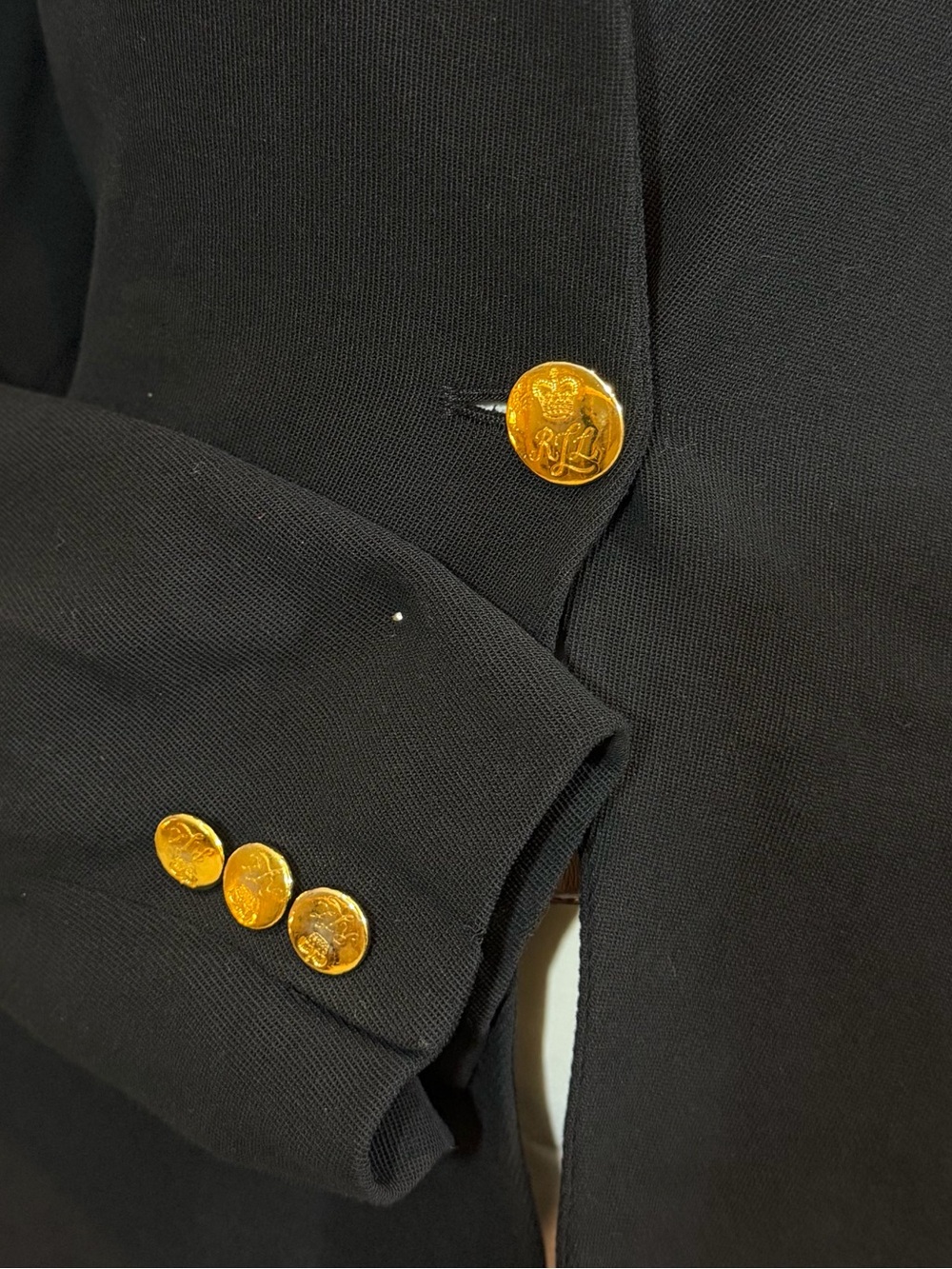 Vintage Lauren Ralph Lauren Black Blazer Gold Crest Buttons Size 4 Fall Money - Picture 5 of 13